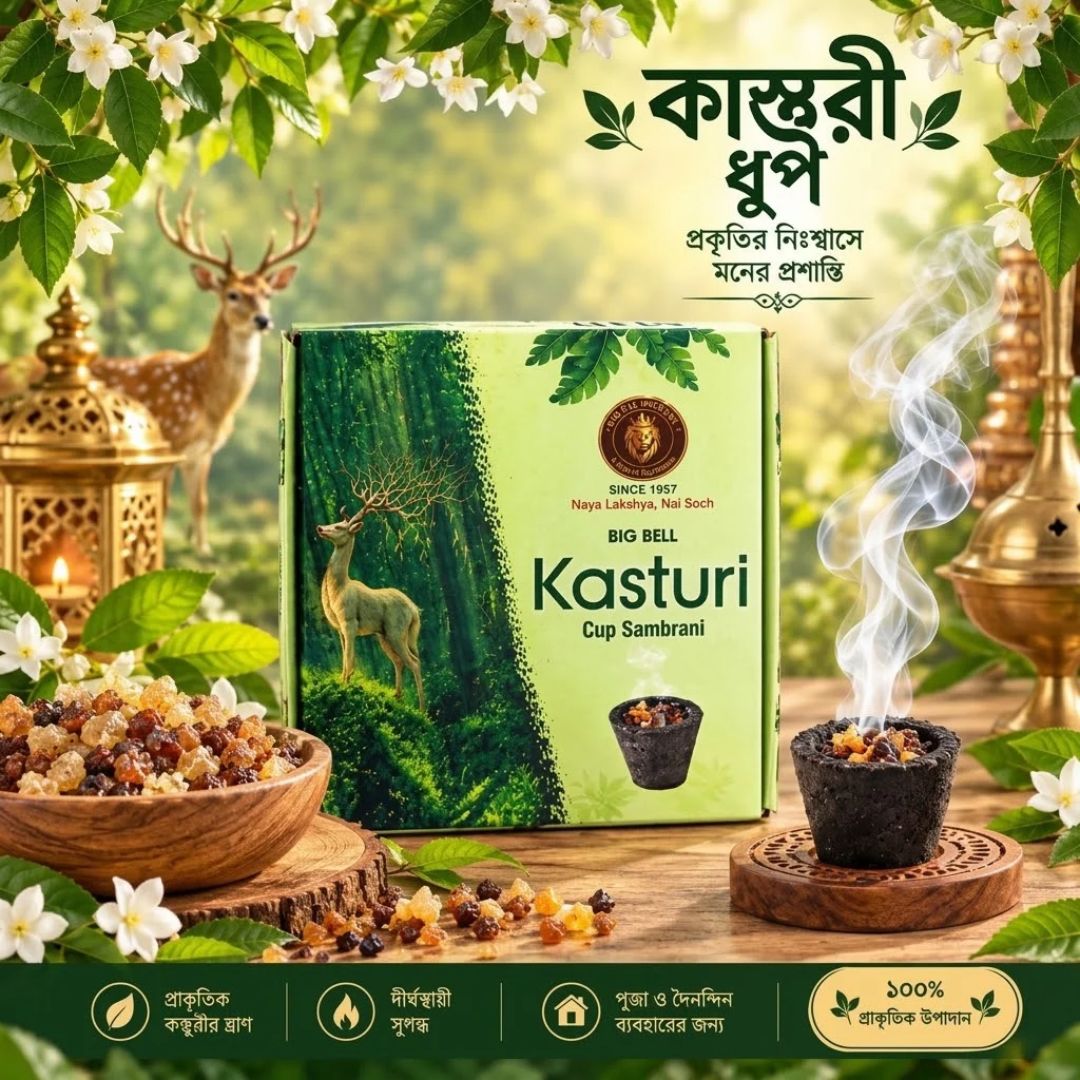 Big Bell Brand  Kasturi Cup Sambrani বিগ বেল ব্যান্ড কাস্তুরি কাপ বক্স