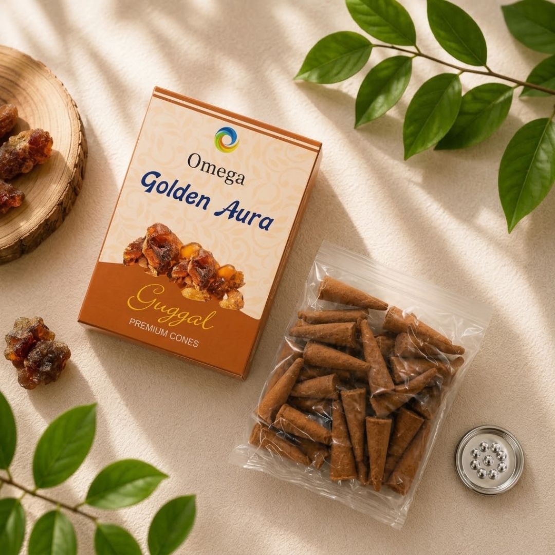 Omega Golden Aura Premium Guggul  Cones  ওমেগা গোল্ডেন অরা প্রিমিয়াম  গুগাল [ ধুনো] সুগন্ধিকনস